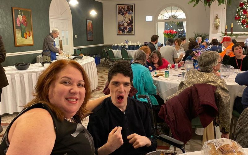 Holiday celebration. Groups of people at tables